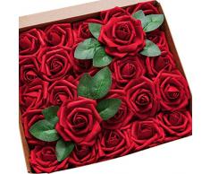 HB life 50pcs Roses artificielles pour Bouquets de Mariage Rose Artificielle Blanche Roses en Mousse polyéthylène pour Bouquets de Mariage centres de Table décoration de fête de Mariage (Vin Rouge)