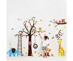 Sticker Géant - Arbre. Singe. Girafe et Oiseaux
