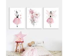 Lot de 3 Affiches 30x40 Fille Chambre denfant Rose Tableaux Décorations Murales Peinture sur Toile Cadeaux Anniversaire NPTWC003-M