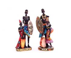 DECO GEMME Statuette Deux Couples Femmes Africaine avec Instruments de Music, Hauteur 27 cm