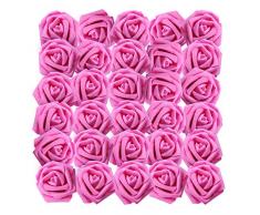BELLE VOUS Rose Artificielle Fuchsia (50Pcs) - Réaliste Mousse Faux Roses avec Tige 19cm - Artificielle Fleurs pour DIY Bouquets de Mariage, Centres de Table, Home, Parti Décor, Arrangements Floraux