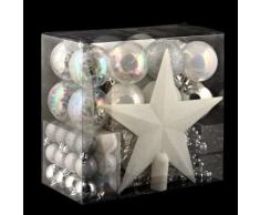Lot déco noël Kit 44 pièces décoration sapin guirlande boules cimier - Thème couleur : Blanc et Argent