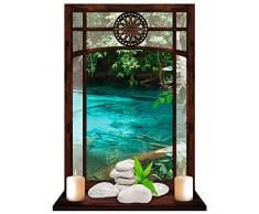 Les Trésors De Lily [Q8287 - Sticker Trompe loeil Jardin Zen Marron Bleu (Galets) - 50x70 cm