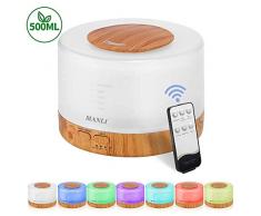 Diffuseur dHuiles Essentielles 500 ml, MANLI Diffuseur Ultrasonique avec 7 Couleurs Changeantes pour Chromothérapie Aromathérapie Diffuseur dEssence Humidificateur dAmbiance Maison Bureau
