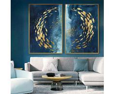 Poisson dor chinois toile, peinture abstraite grand bleu affiche impression luxueux Wall Art pour salon couloir or tableaux image No frame 30x45cmx2
