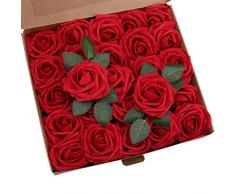 ShenHO Lot de 25 Roses artificielles en Mousse polyéthylène pour Bouquets de Mariage, centres de Table, décoration de fête de Mariage (Wine Red, 25pcs)