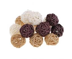 P Prettyia Sachet de Balles Décoratives Multicouleur Rotin Osier Boule Maison Mariage Ornements Suspendu Jardin - Multicolore, 15pcs 3cm
