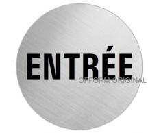 OFFORM Plaque de porte en acier inox brossé, pictogramme "Entrée" Ø 100 mm No.7596
