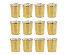 Blue Panda Lot de 12 bougeoirs en verre - Doré moucheté - pour intérieur et extérieur pour mariage, Saint-Valentin, vacances, décoration d’intérieur