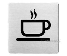 OFFORM Plaque de porte en acier inox brossé, pictogramme "Caféteria", 85x85 mm No.48127