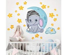 R00322 Stickers Muraux Lune Étoiles Éléphant Murale Décoration Bébé Chambre Pépinière Nid