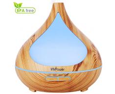 MVPower Diffuseur Huiles Essentielles 400mL, 4 Modes Minuterie, 7-Couleurs Changeantes, Sans BPA,2 Modes de Brouillard et Arrêt Automatique, pour Chambre,Salon,SPA,Yoga,Massage