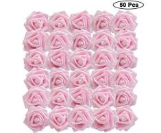 BELLE VOUS Rose Artificielle Rose Clair (50 Pcs) - Réaliste Mousse Faux Roses avec Tige 18cm - Artificielle Fleurs pour DIY Bouquets de Mariage, Centres de Table, Home Parti, Décor Jardin Floraux