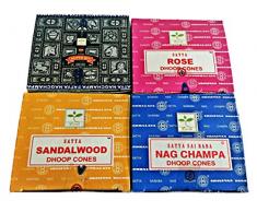 Satya Cônes dencens All 10,2 cm Boîtes Nag Champa, Rose, bois de santal, Superhit