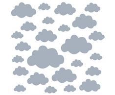 PREMYO Set de 25 Stickers Muraux Enfants Nuages - Autocollants Décoration Murale Chambre Bébé - Facile à Poser Gris