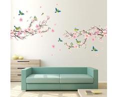 Alicemall Stickers Muraux Fleur de pêcher en PVC 3D Autocollants Imperméable à Leau Adhésif pour Décoration de la Maison Salon Chambre(Fleur de pêcher et Oiseaux)