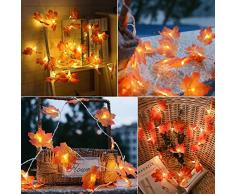 Zorara Guirlande Feuille, 4M 40 LEDs Guirlandes de Feuilles Dérable, Décoration Parfaite Pour Halloween, Noël, Balcon, Terrasse, Salon