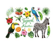 Autocollant Miroir Stickers Mural Papier Peint Arbre Fox Aventure Tropicale Tropical Jungle Perroquet Chambre Salon Stickers Muraux DéCoratifs Amovibles