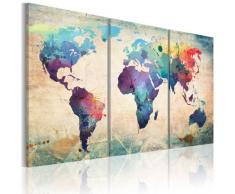 Impression sur toile 120x60 cm - 3 Parties - Image sur toile - Images - Photo - Tableau - motif moderne - Décoration - pret a accrocher - Carte du Monde 020113-50 120x60 cm B&D XXL