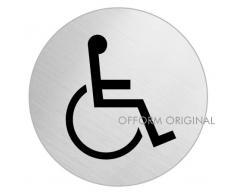 OFFORM Plaque de porte en acier inox brossé, pictogrammeHandicapés, Ø 75 mm No.8486