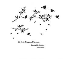 CUNYA Stickers muraux amovibles Motif oiseaux et branches darbre 89 x 109 cm Noir