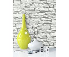 Newroom Design Papier-peint motif pierre blanc | Tapisserie murale effet pierre | Design 3D de style moderne pour un salon, une chambre ou une cuisine avec la brochure Newroom, conseils pour des murs parfaits