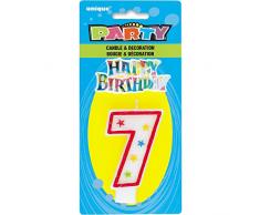 Unique Party - 37317 - Bougie à Paillettes dAnniversaire Numéro 7 et Décoration pour Gâteau - Happy Birthday