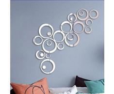 24pcs 3D Miroir Cercle Sticker Mural Autocollant Muraux en Taille Différente Decoration Muale de la Maion(Argent)