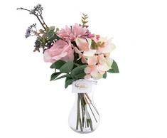 Fleurs Artificielles - Mélange 10 Fausses Fleurs avec Vase - Bouquets Fleurs Aspect Réaliste (Rose/Chrysanthème/Hortensia) pour Arrangement Floral, Mariage, Décoration - Bouquet Artificiel Multicolore