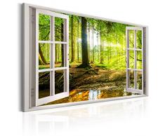 murando Impression sur Toile intissee Fenetre 120x80 cm Tableau Tableaux Decoration Murale Photo Image Artistique Photographie graphique1 Piece fenetre forêt Vert c-C-0084-b-a