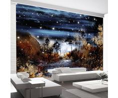 Papier peint intissé 250x175 cm - 3 couleurs au choix - Top vente - Papier peint - Tableaux muraux déco XXL - paysage for?t nuit c-A-0038-a-b