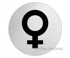 OFFORM Plaque de porte en acier inox brossé, pictogramme "Symbole WC Femmes", Ø 75 mm No.39053