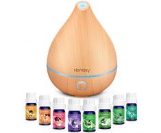 Homasy 130ml Diffuseur dHuile Essentielle avec 8 * 5 ml Huiles Essentielles , Mode de Sommeil Ultra-silencieux 19 dB, Humidificateur à Ultrasons avec LED à 8 couleurs pour chambre - Jaune Crème