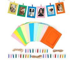 VEESUN Cadre Photo Pele Mele, 30 Pièces Porte Photo Mural en Kraft Papier avec Clips et Corde 10 Couleurs Photo Pinces Cadeau Original pour Anniversaries Mariage Fêtes Decorations, 10 x 15cm