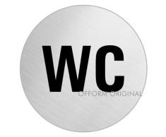 OFFORM Plaque de porte en acier inox brossé, pictogramme WC Texte, Ø 100 mm No.7531