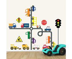 decalmile Stickers Muraux Voiture Transport Route Autocollant Décoratifs Panneau de Signalisation Décoration Murale Chambre Enfants Bébé Pépinière Salle de Cours