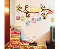 ufengke® Image Colorée Cadre Photo Vignes de Fleurs et d'Oiseaux de Bande Dessinée Stickers Muraux, La Chambre des Enfants Pépinière Autocollants Amovibles