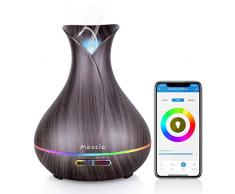 Alexa Diffuseur dHuiles Essentielles WiFi, Maxcio 400ml Humidificateur dAir Smart Diffuseur Parfum avec Lumières Colorées Compatible avec Alexa et Google Home, Timer et Contrôle à Distance par L’APP