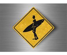 Akachafactory Autocollant Sticker Laptop Panneau Route Safari Attention Surf Surfeur
