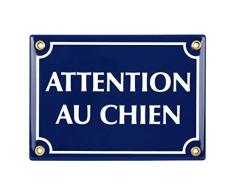 Sosenco Plaque emaillée Attention AU Chien 12x17 cm Panneau Signalétique | Chien méchant | signalisation de Porte (Bleu foncé)