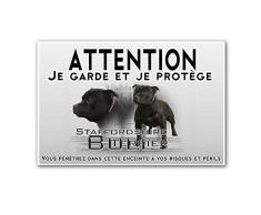 Pets-easy Plaque Attention au Chien Staffie Noir