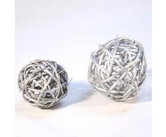 Boule rotin taille assortie ( lot de 10 )-argenté