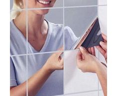 axuanyasi 18Pcs Miroir Autocollant Miroir Adhésif Décoratif Miroir Carrés Argenté Amovible Mosaïque Décorative Auto-Adhésifs Salle De Bain Salon Chambre 15cm(6 Pouces)×15cm(6 Pouces) (15×15,18pcs)