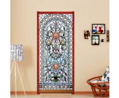 FLFK Vitrail Autocollant Porte Affiche 3D pour Cuisine Chambre Salle de Bain Auto-adhésif Amovible Murale Décoration 77X200cm