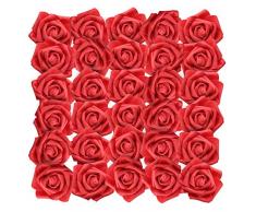 BELLE VOUS Rose Artificielle Rouge (50Pcs) - Réaliste Mousse Faux Roses avec Tige 19cm - Artificielle Fleurs pour DIY Bouquets de Mariage, Centres de Table, Home, Parti Décor, Arrangements Floraux