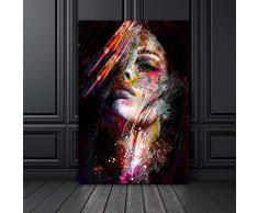 Toile Impression Tableaux Coloré Abstraite Femme Portrait Moderne Jet Dencre Dart Tableaux Domicile Chambre Murs Décoration Peintures,Noframe,70x100cm