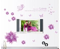 ufengke® Le Bonheur en Fleur Belles Fleurs d'Hibiscus Stickers Muraux Bricolage, Salle de Séjour Chambre à Coucher Autocollants Amovibles, Pourpre
