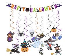 Halloween Party Decorations Happy Halloween Bannière 12 Ornement à Suspendre Halloween pour Fenêtre et Vitrine Autocollant Citrouille, Araignée, Chauve-Souris et Fantôme de Pendant Décoration
