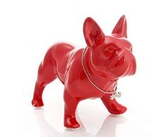 Sculpture Statuette Statue Chien Bouledogue Français en Céramique Rouge Figurine Animaux dart pour Le Jardin Salon Table Accessoires De Bureau Cadeaux De Noël Ornements Bar