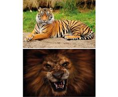 GREAT ART Lot de 2 Affiches XXL – Chats Sauvages – Tigre et Lion Animaux de la Jungle Chat Prédateur Animaux Majestueux Nature Mur Photo Décoration Photo Affiche (140 x 100 cm)